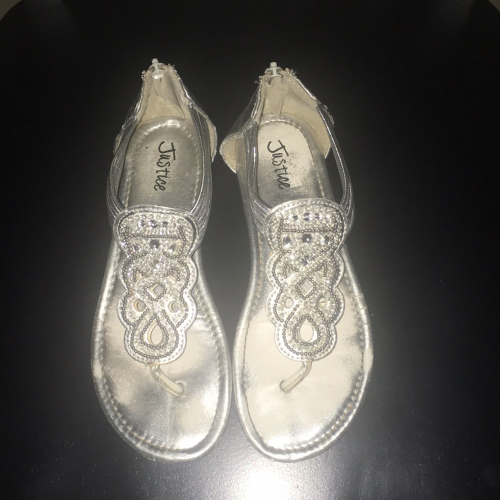 Justice Brand- Girls silver sandals.